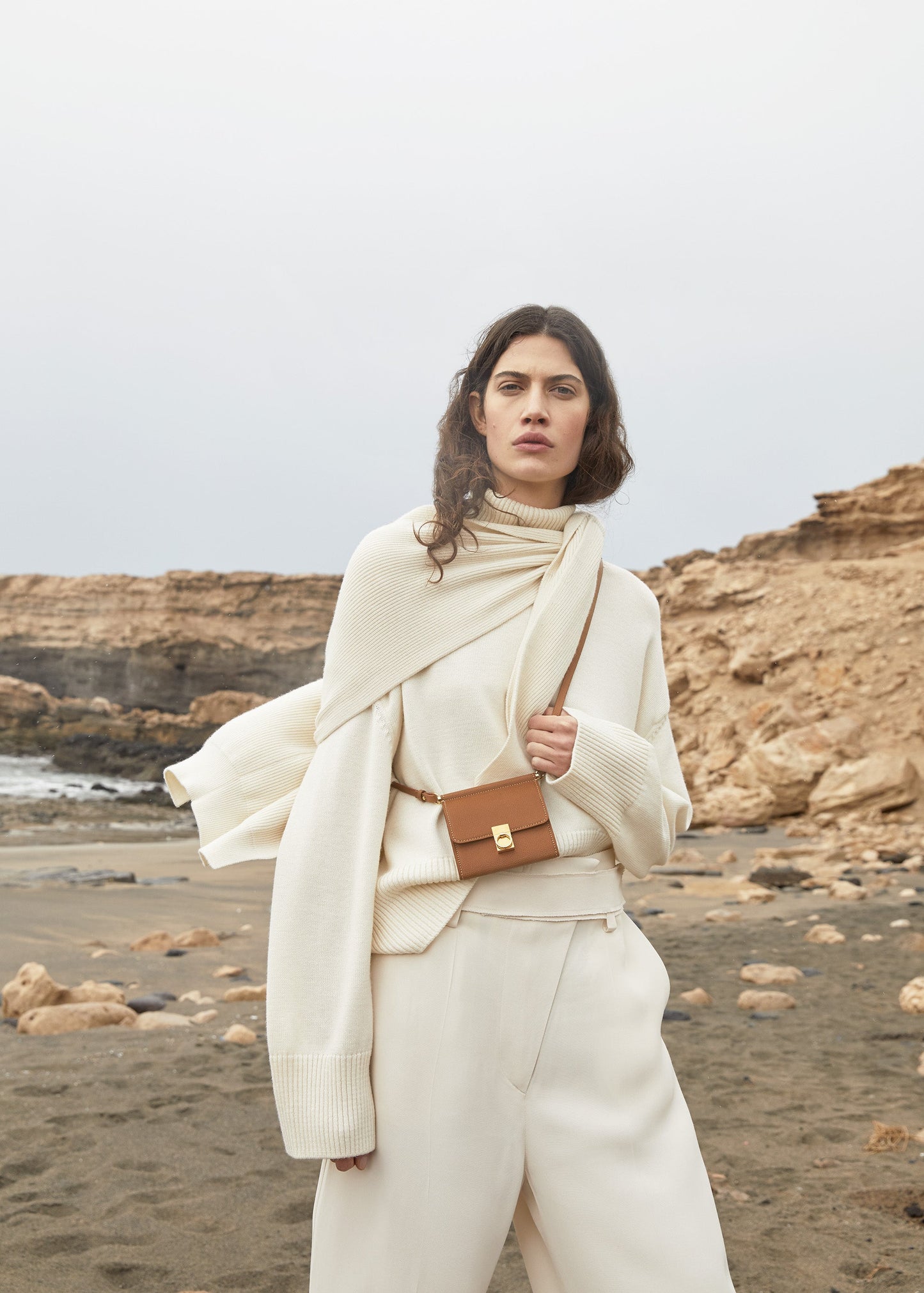 Portefeuille Numéro Sept Bandoulière - Camel Grainé