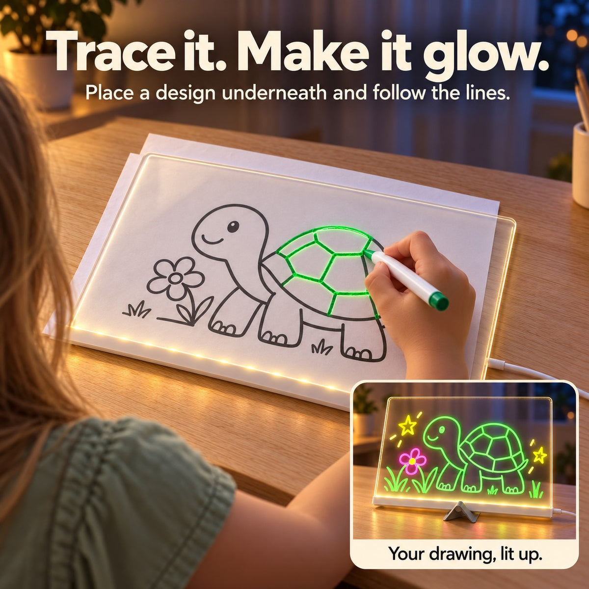 Tracing a design placed under the LED drawing board