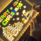 Real photo of a hand drawing on the lit LED drawing board