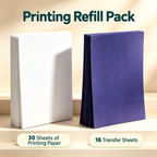 White printing paper and purple transfer sheets in a refill pack